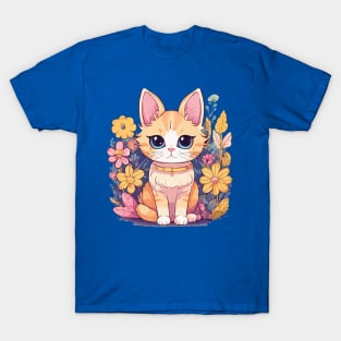 Cute Cat with Flowers T-Shirt